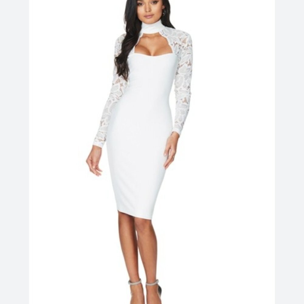 Nookie White Lace Sleeve Midi Dress